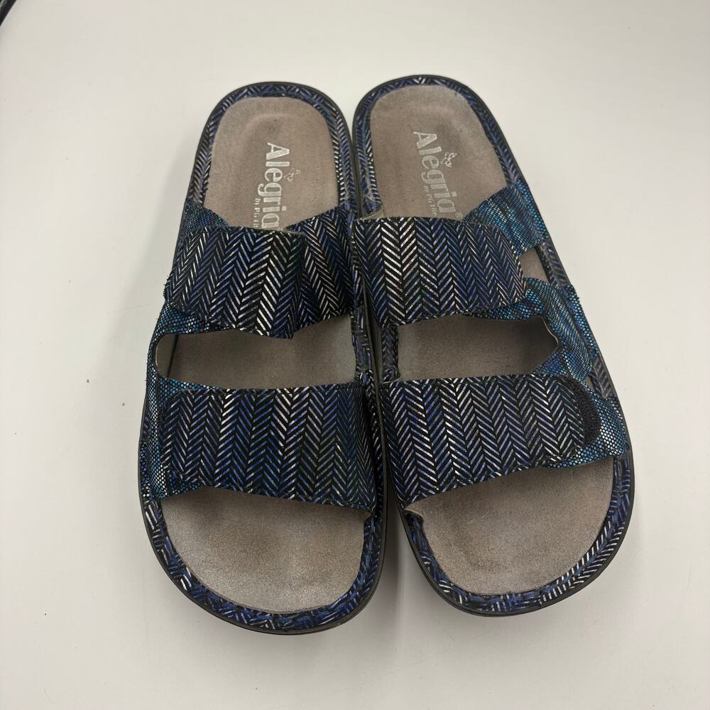 Alegria Camille Wavy Sandals Blue Silver Metallic 40 9.5 10 Women's Shoes